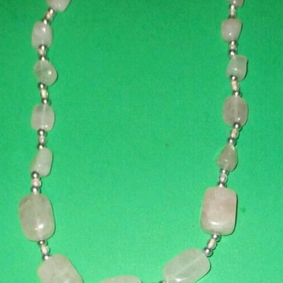 Chunky 18" Beaded Necklace Rose Quartz Jewelry Pink Silver Beads - Picture 4 of 6